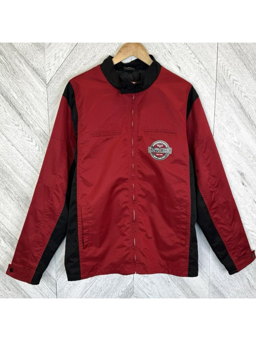 FUBU World Wide Y2K Racing Jacket Mens Size XL Red Black Streetwear Hip Hop
